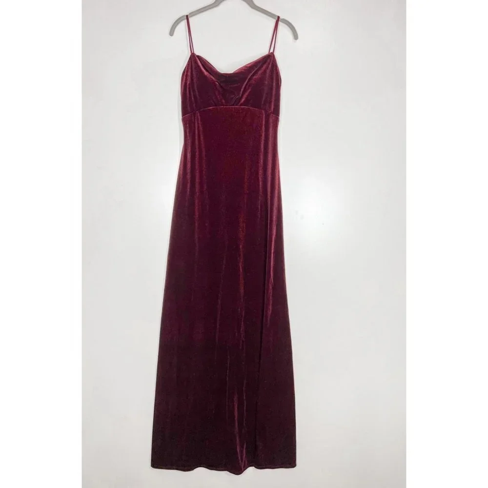 NEW Jenny Yoo BHLDN Sammi Dark Berry Velvet Cowl Neck Gown - Picture 2 of 5